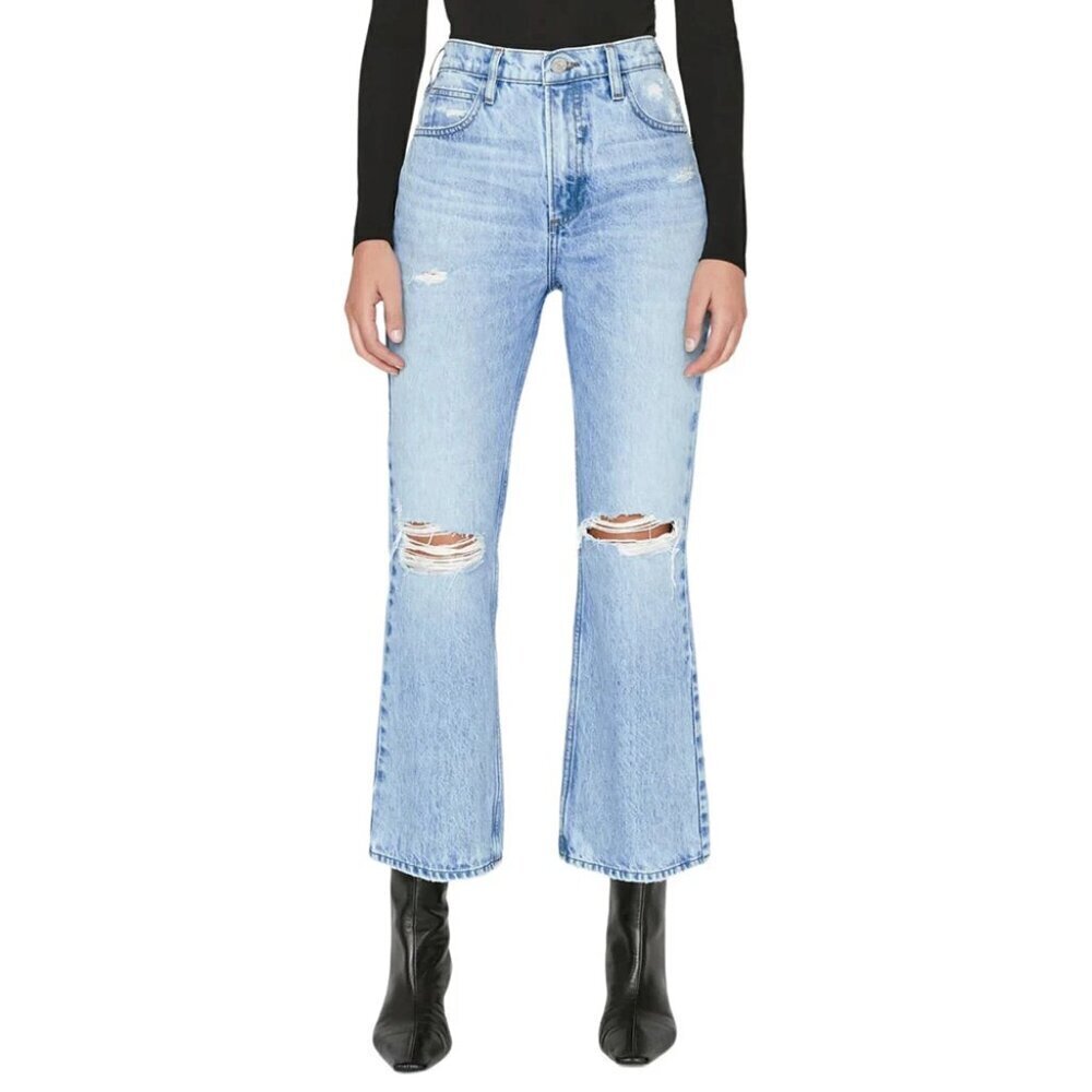 Frame Denim Distressed Light Wash Le High'N'Tight Crop Mini Boot Jeans